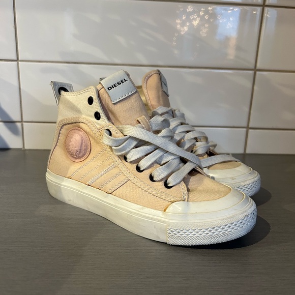 Diesel Shoes - Diesel S-Astico Canvas Cream and White High-Top Sneakers